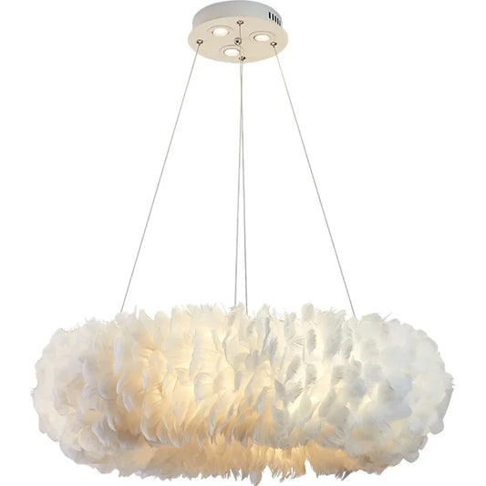 White feathered pendant light on a white background