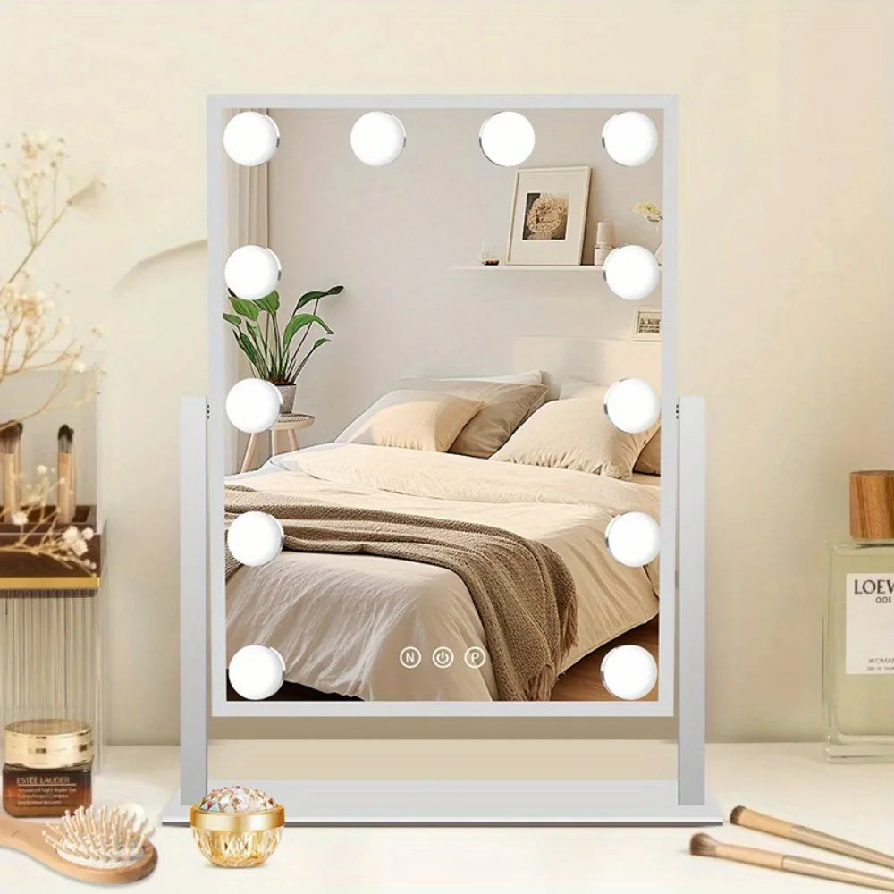 Makeup Mirror with 12 LED Bulbs, 360°Rotation