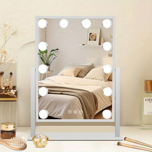 Makeup Mirror with 12 LED Bulbs, 360°Rotation