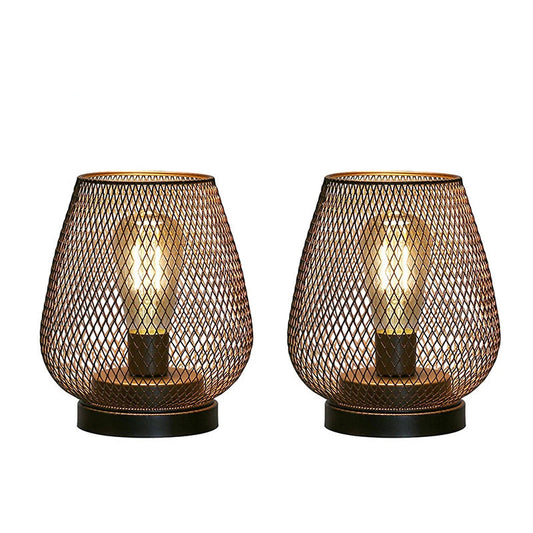 Metal Cage Table Lamp LED Lantern Battery Powered Cordless Accent Lamps Light