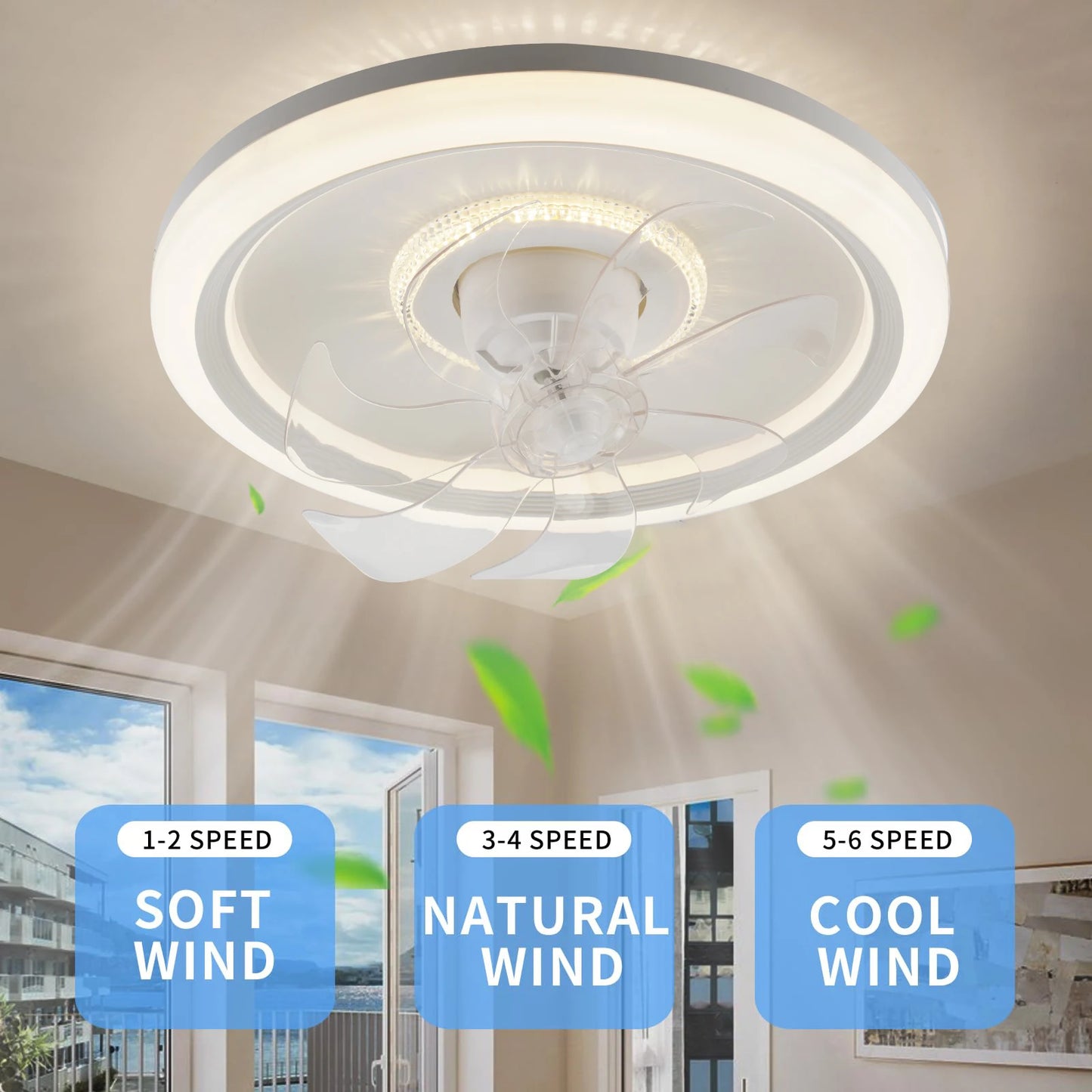 360° Rotating Modern Ceiling Fan with Light