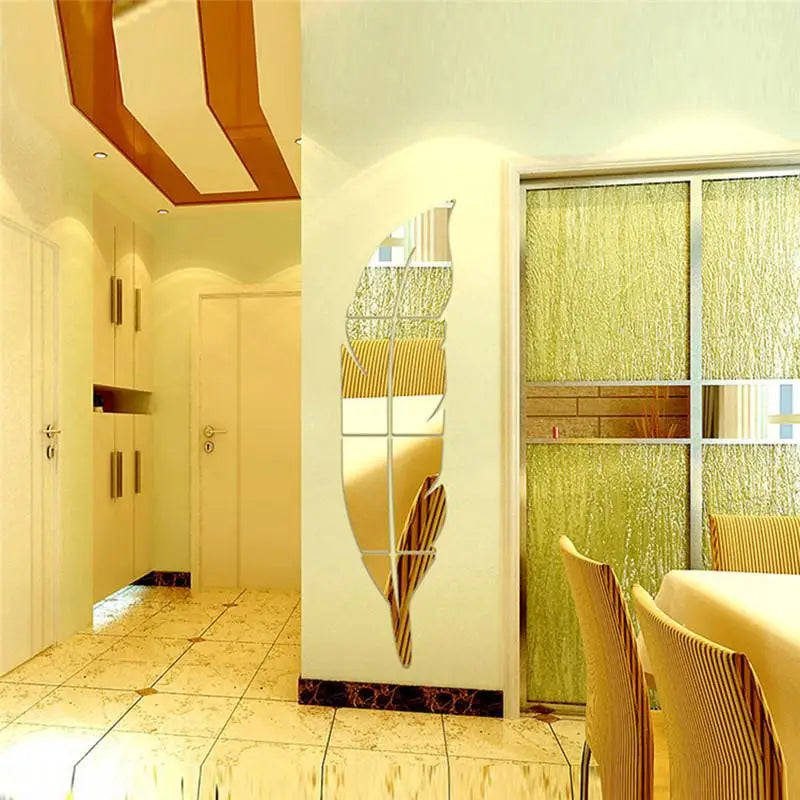 Large Feather Plume 3D Mirror Wall Sticker