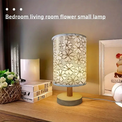 Simple cloth cover table lamp wooden base, USB power supply