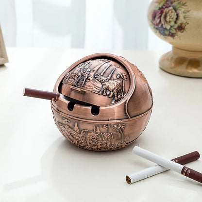 Zinc Alloy Ashtray Metal With Cover Anti-fall Windproof Ashtray