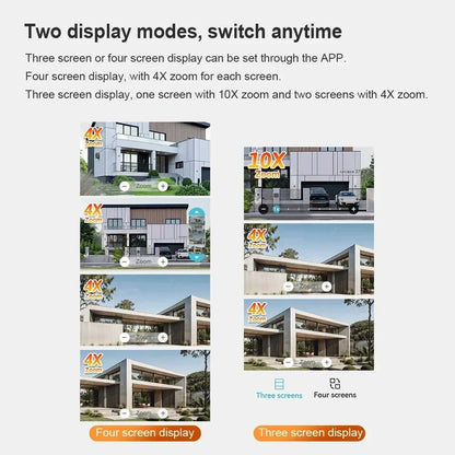 WiFi Security Camera Outdoor 10X Optical Zoom Four Lens Human Auto Tracking Waterproof