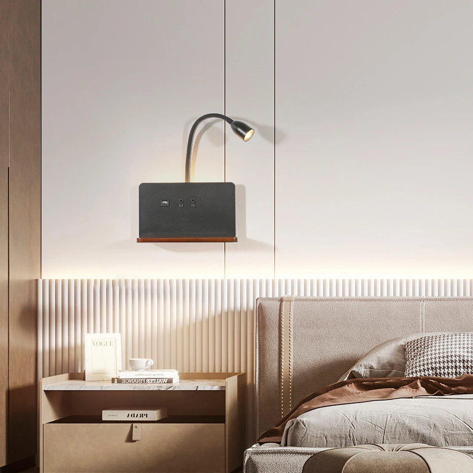 Indoor LED Wall Lamp With USB Interface And Wireless Charging 360° Rotatable Royal Lights & Home Decor