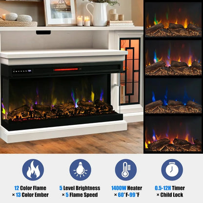 75 Inch Electric Fireplace TV Stand, Console Table