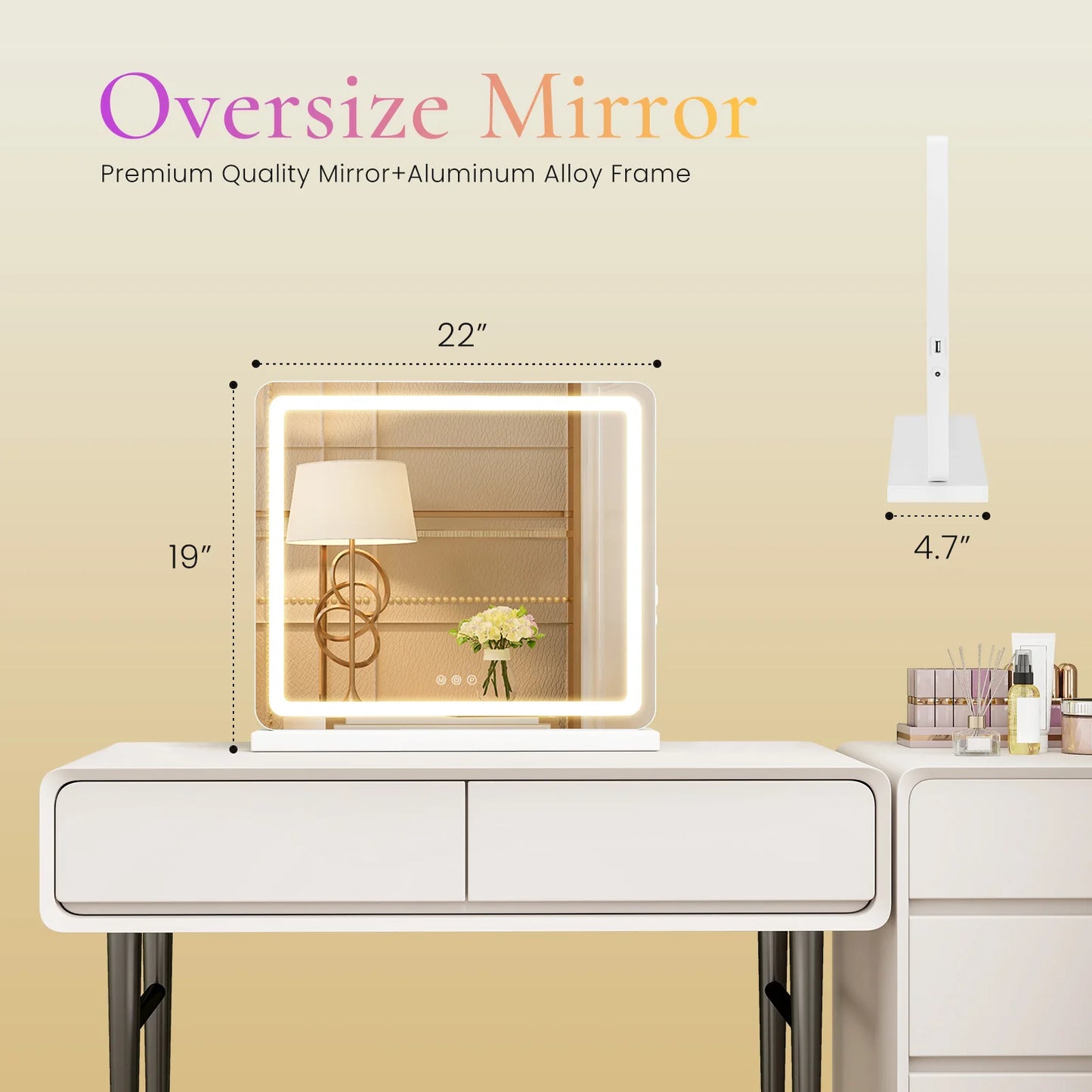 LED Vanity Mirror with Lights Aluminum Frame Bathroom Mirror