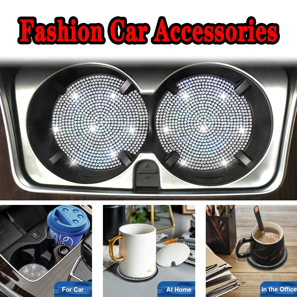 Diamond Car Coaster Water Cup Slot Non-Slip Mat Royal Lights & Home Decor