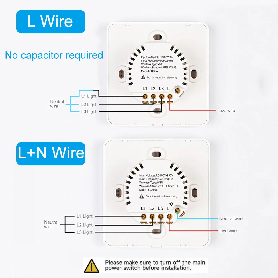 Smart WiFi Smart Light Switches glass panel No Neutral Wire
