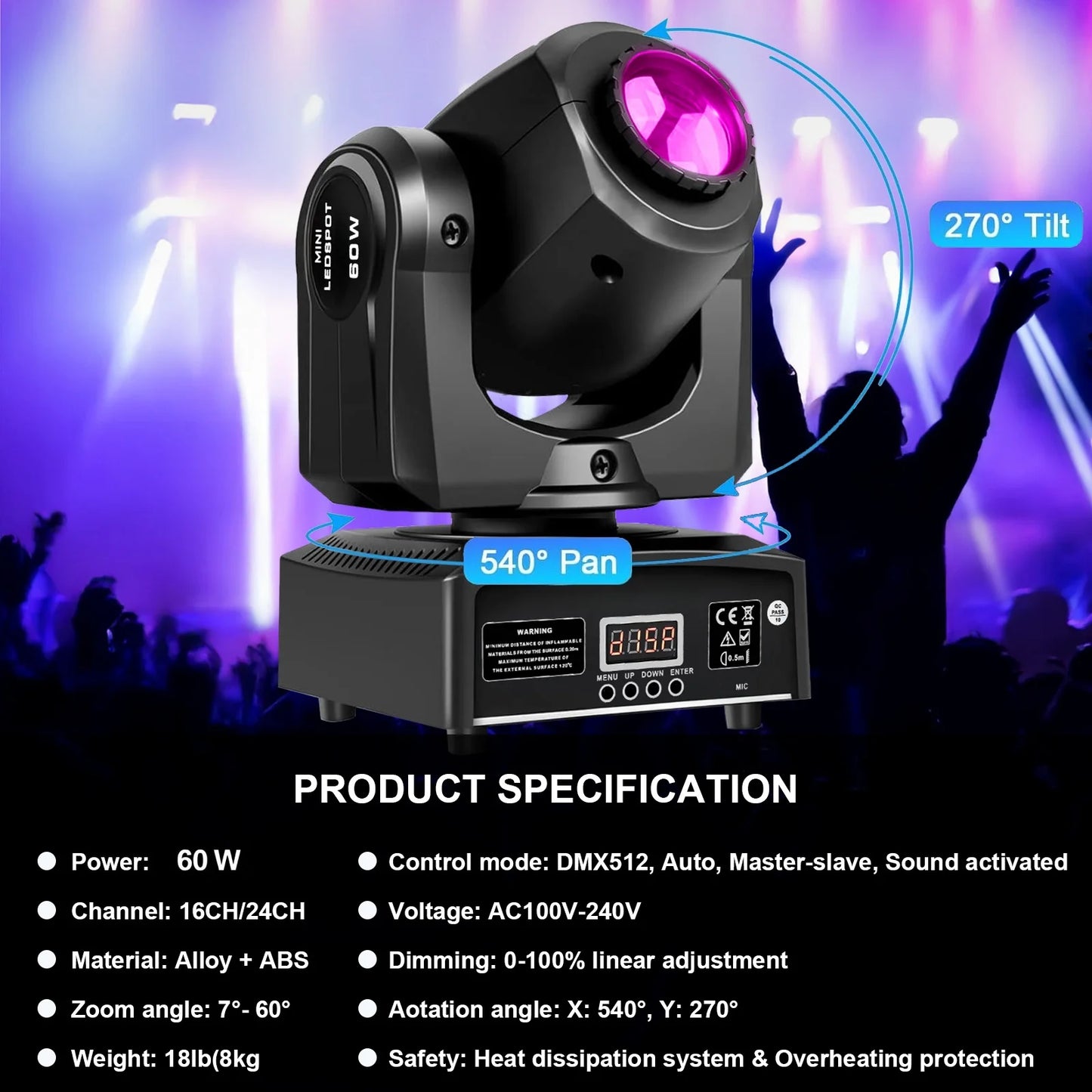 2PCS 60W Mini LED DMX Gobo Moving Head Spot Light