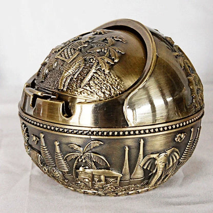 Zinc Alloy Ashtray Metal With Cover Anti-fall Windproof Ashtray