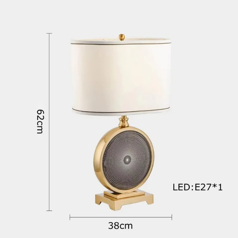 Classy Oriental Design Dimmable LED Desk Lamp Marble Fabric Textile