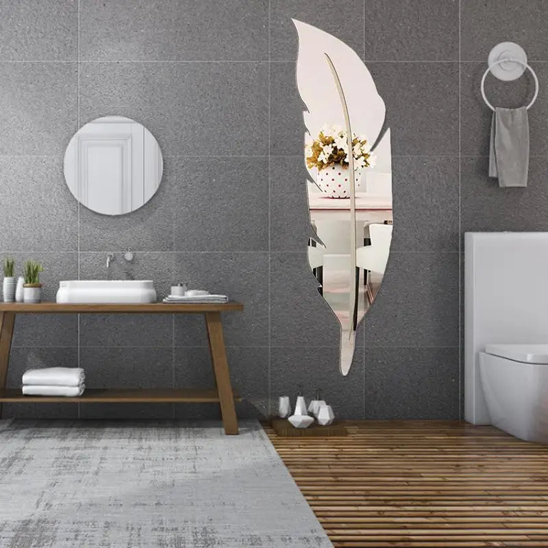 Large Feather Plume 3D Mirror Wall Sticker