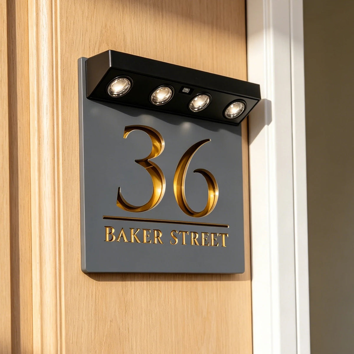 Outdoor Solar Light House Number Signs Acrylic Plaque Personalized Exterior