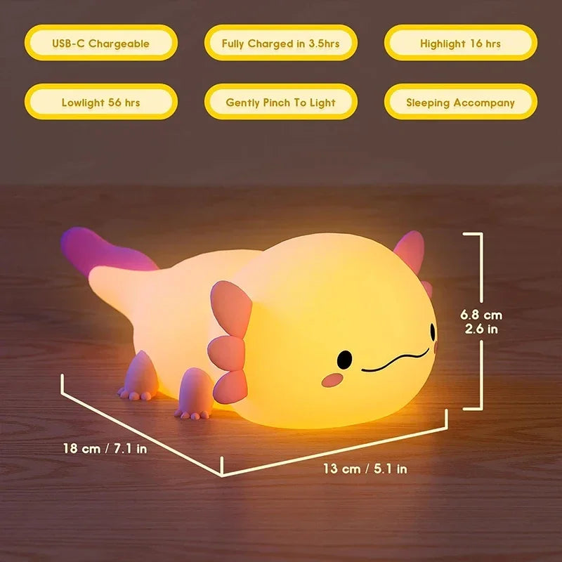 Axolotl Touch Control Nightlights USB Rechargeable Table Lamp for kids