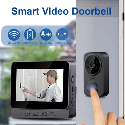 Two-Way Intercom HD Wireless Video Doorbell with 4.3'' IPS Screen