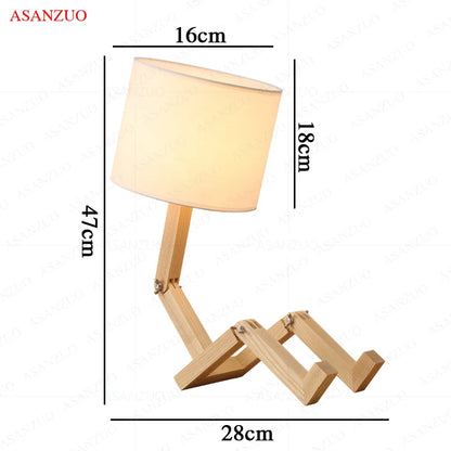 Modern Art Wooden Robot Shaped Table Lamp