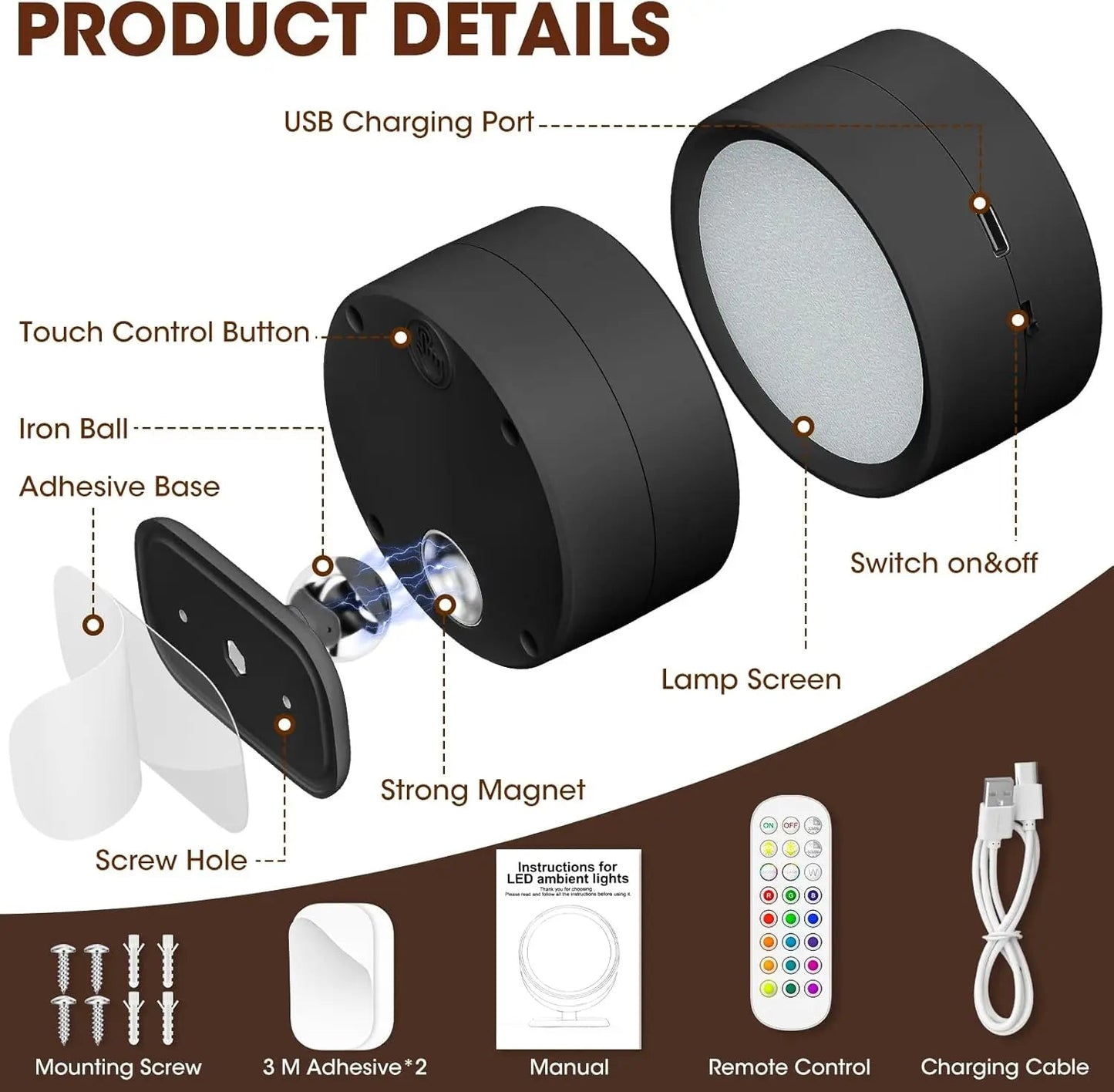 LED Wall Mounted Lights with Remote Wireless Magnetic Royal Lights & Home Decor