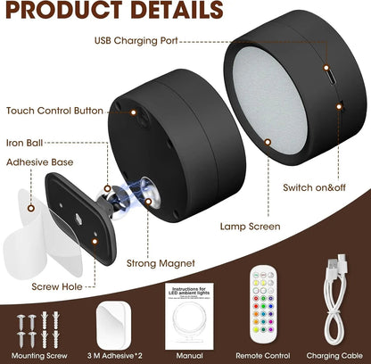 LED Wall Mounted Lights with Remote Wireless Magnetic Royal Lights & Home Decor