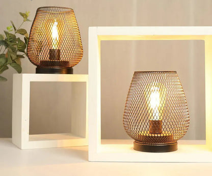 Metal Cage Table Lamp LED Lantern Battery Powered Cordless Accent Lamps Light