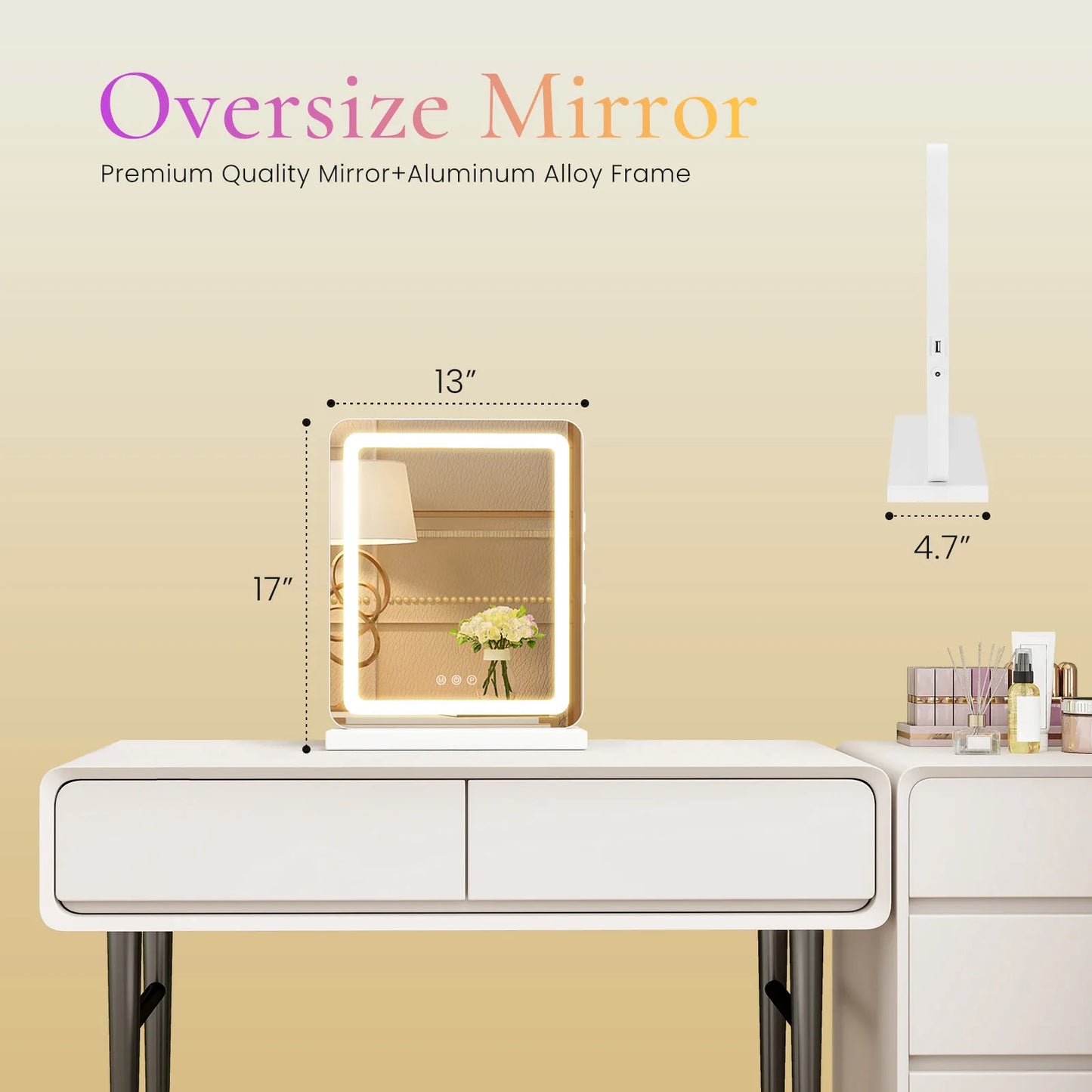LED Vanity Mirror with Lights Aluminum Frame Bathroom Mirror
