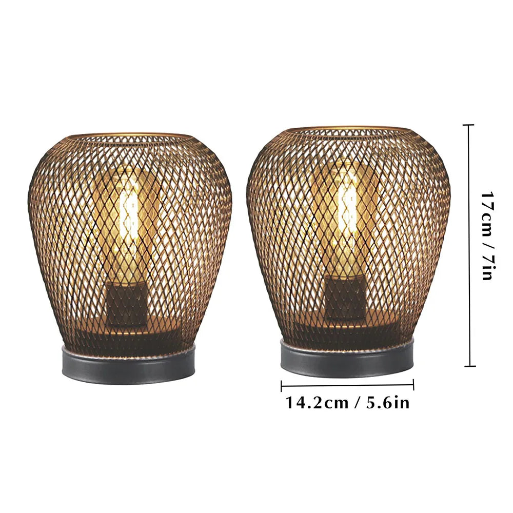 Metal Cage Table Lamp LED Lantern Battery Powered Cordless Accent Lamps Light