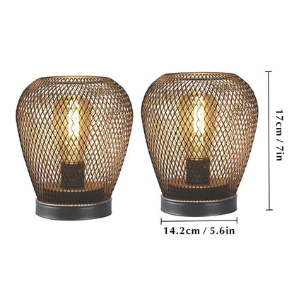 Metal Cage Table Lamp LED Lantern Battery Powered Cordless Accent Lamps Light