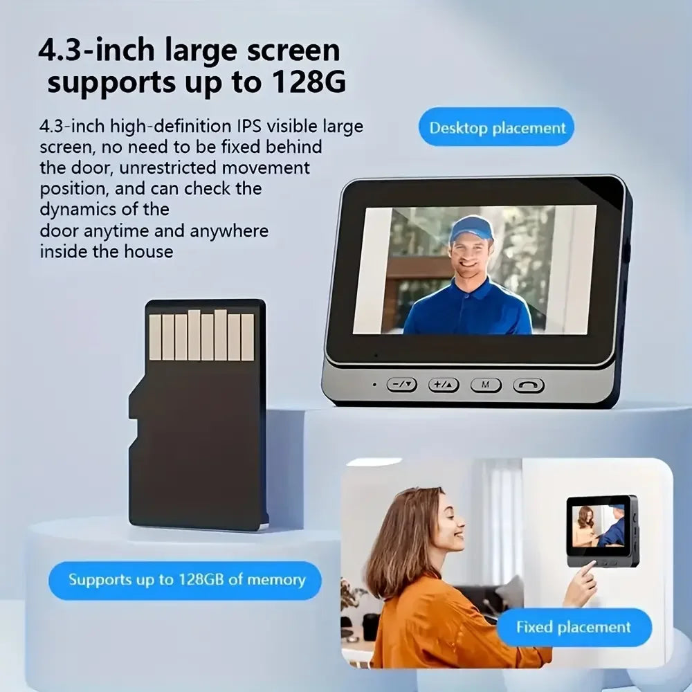 Two-Way Intercom HD Wireless Video Doorbell with 4.3'' IPS Screen