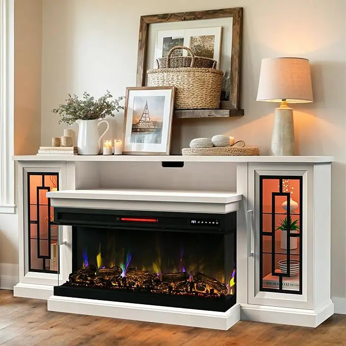 75 Inch Electric Fireplace TV Stand, Console Table