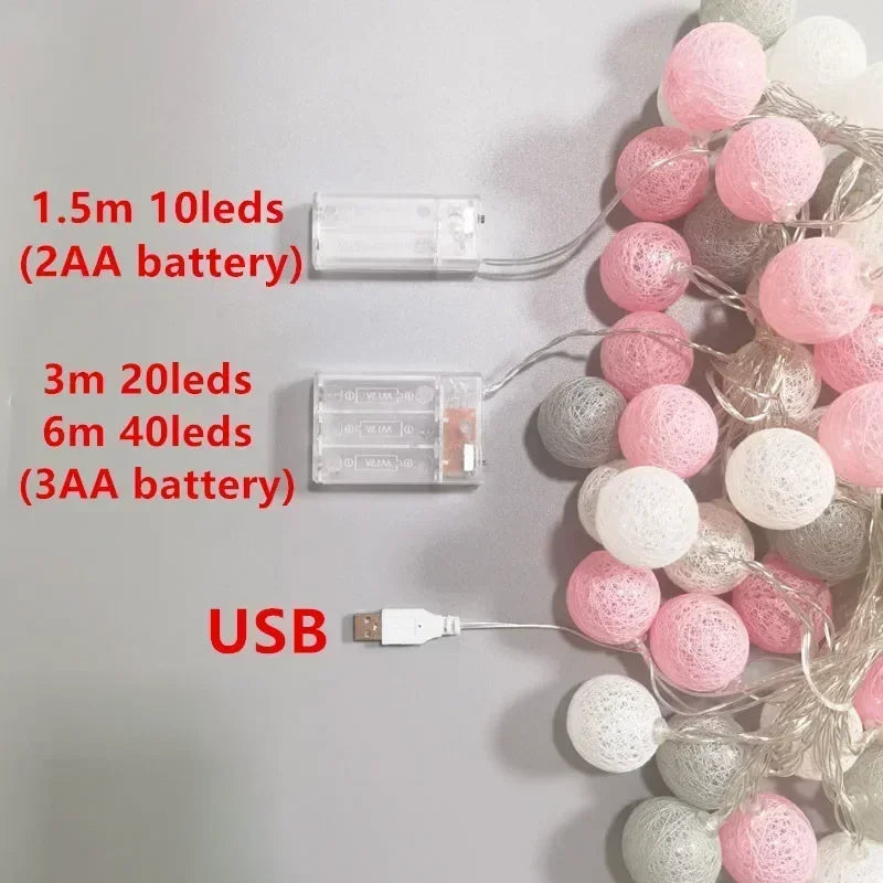 LED Cotton Ball String Fairy Night Lights