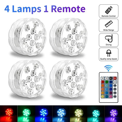 LED RGB Underwater Lights with Magnetic Suction Cups 16 Color Lights