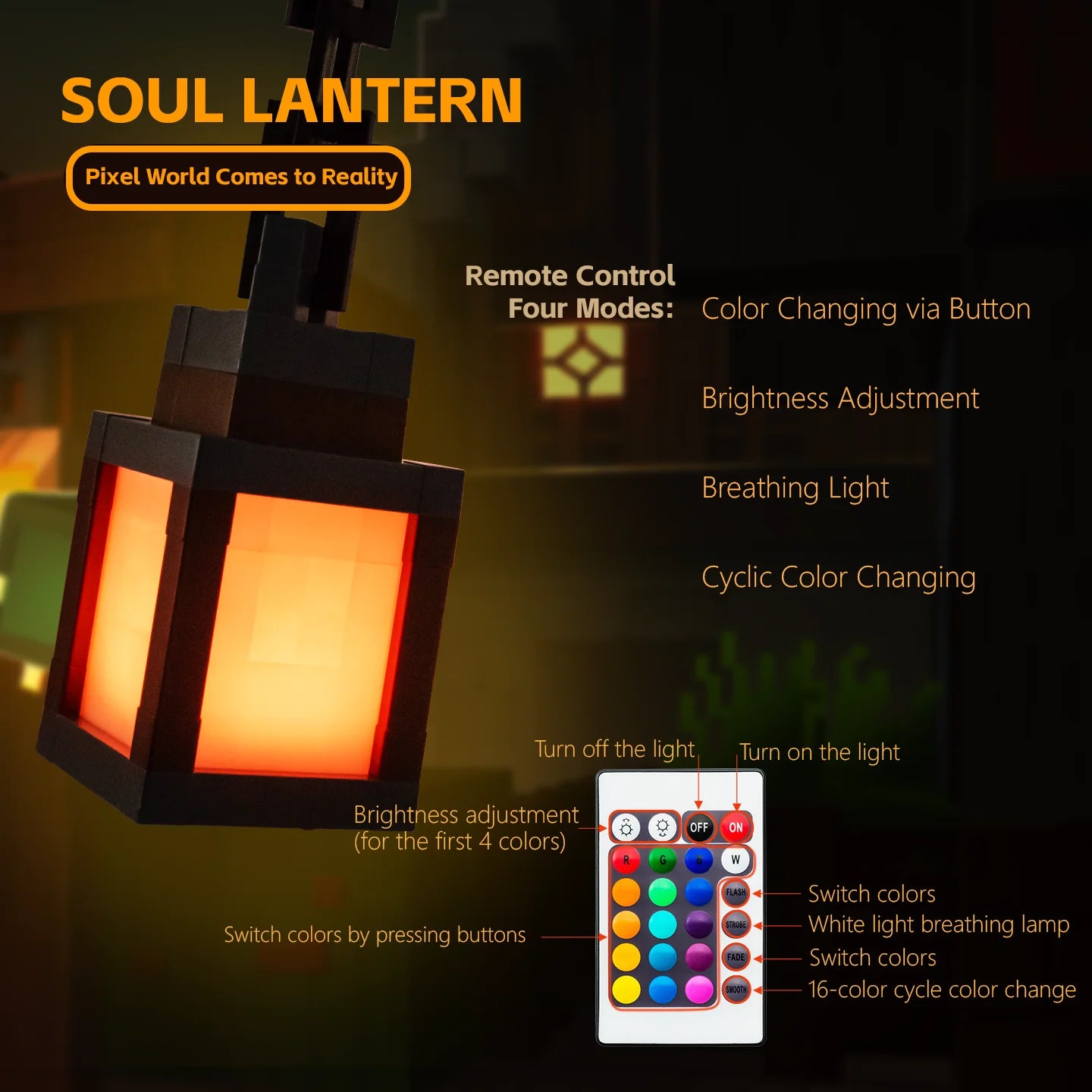 Pixel Style Night Light Portable 16 Colors Lantern