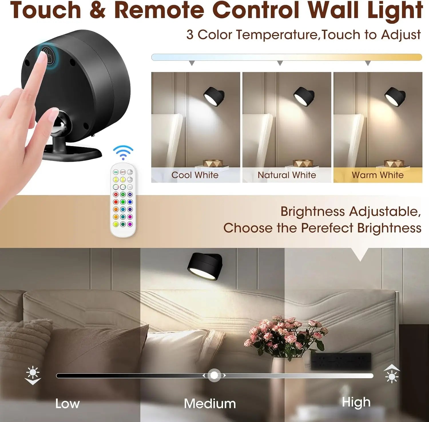 LED Wall Mounted Lights with Remote Wireless Magnetic Royal Lights & Home Decor
