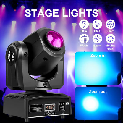 2PCS 60W Mini LED DMX Gobo Moving Head Spot Light