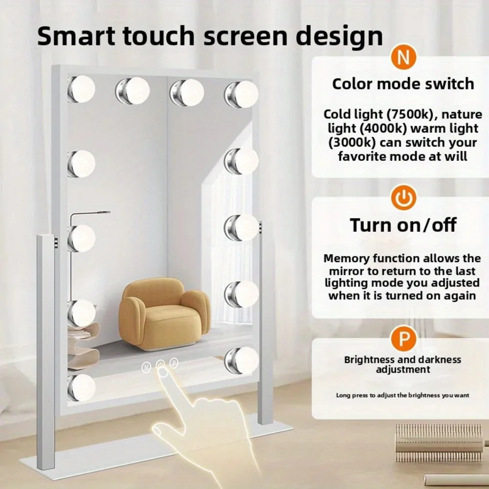 Makeup Mirror with 12 LED Bulbs, 360°Rotation