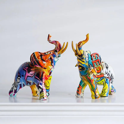 Resin Colorful Transfer Printed Elephant Figurines