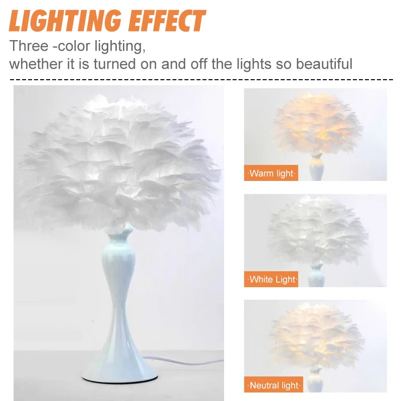 Feather Table Lamp LED Night Light  Modern Creative Royal Lights & Home Decor