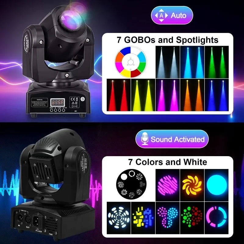 2PCS 60W Mini LED DMX Gobo Moving Head Spot Light