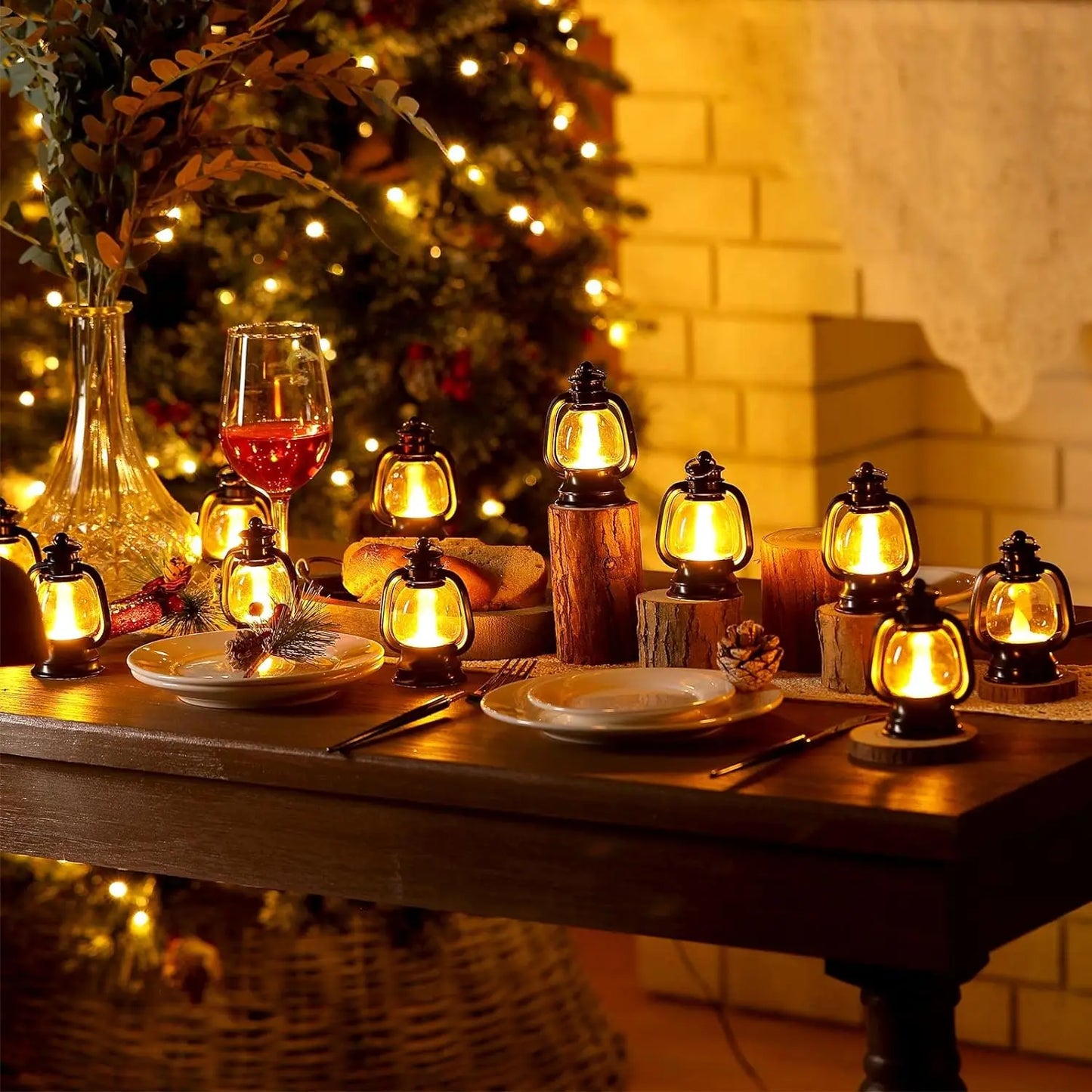 12 Pcs Decorative with LED Candle 4 Inch Small Hanging Lantern