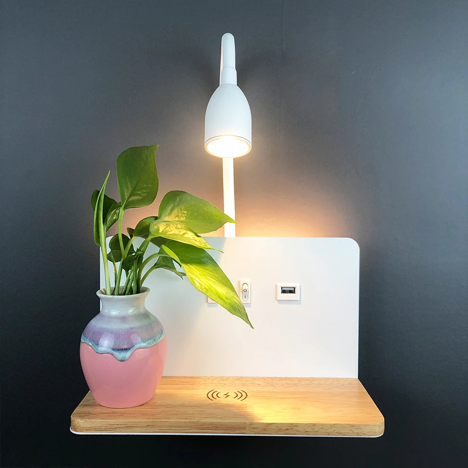 Indoor LED Wall Lamp With USB Interface And Wireless Charging 360° Rotatable Royal Lights & Home Decor