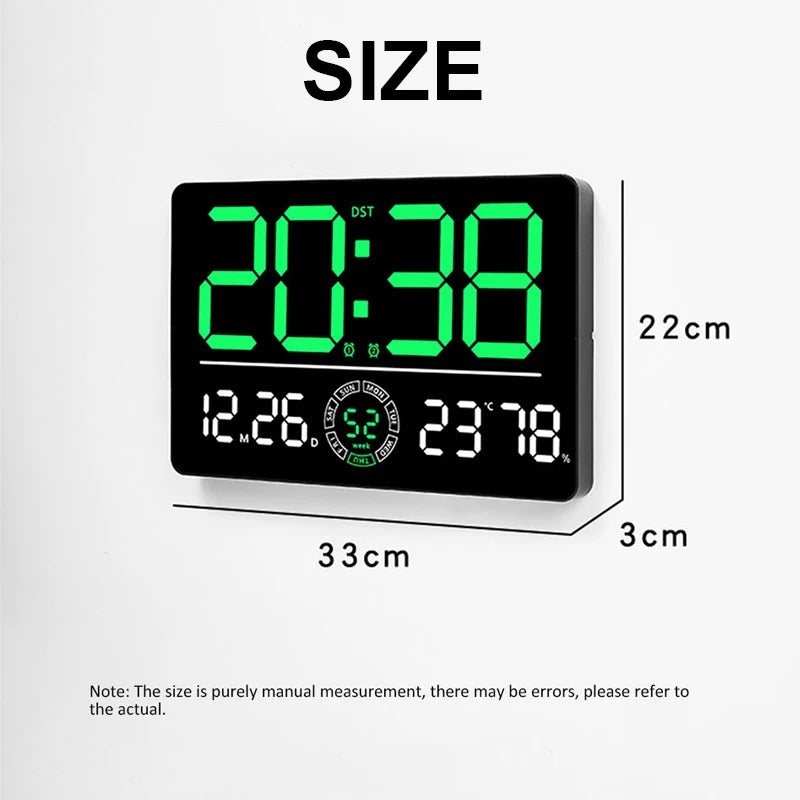 Large Digital Wall Clock 10 Brightness Adjustment Dual Alarm LED Clocks