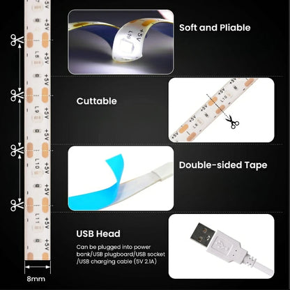 USB LED Strip Light with Switch Decoration Waterproof Tape