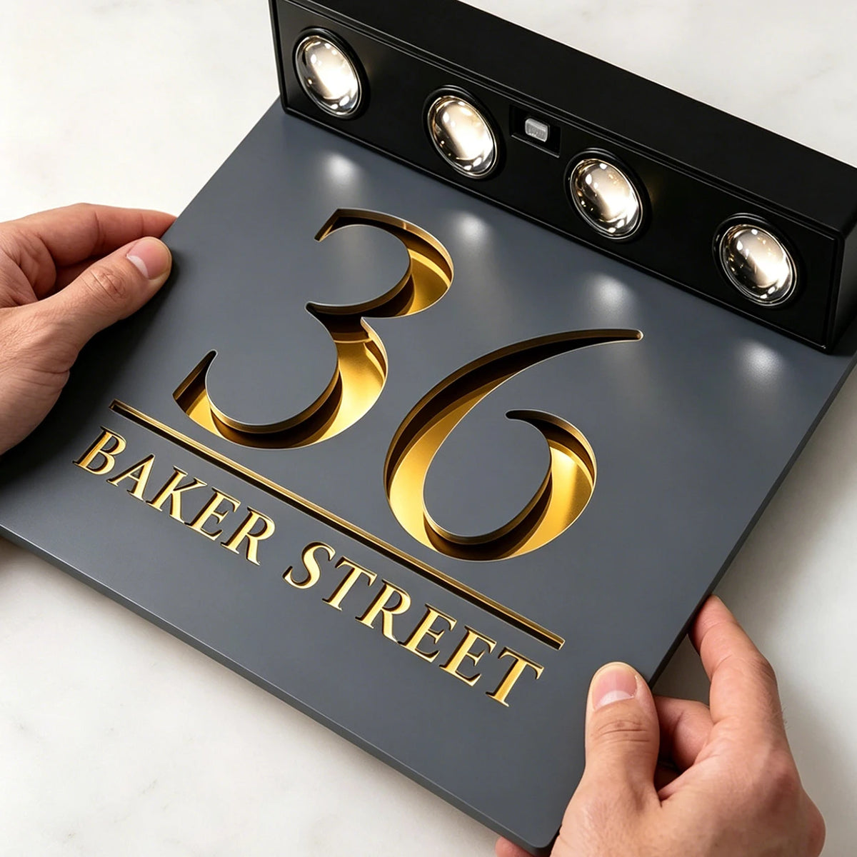 Outdoor Solar Light House Number Signs Acrylic Plaque Personalized Exterior
