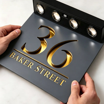 Outdoor Solar Light House Number Signs Acrylic Plaque Personalized Exterior