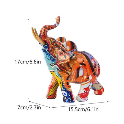 Resin Colorful Transfer Printed Elephant Figurines - Royal Lights & Home Decor