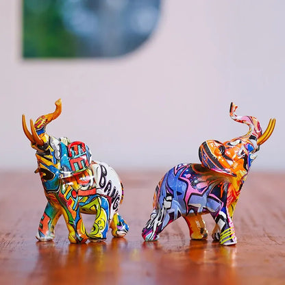 Resin Colorful Transfer Printed Elephant Figurines