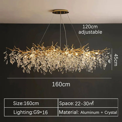Luxury Gold Crystal LED Ceiling Pendant Lamps Indoor Villa Lights Fixture