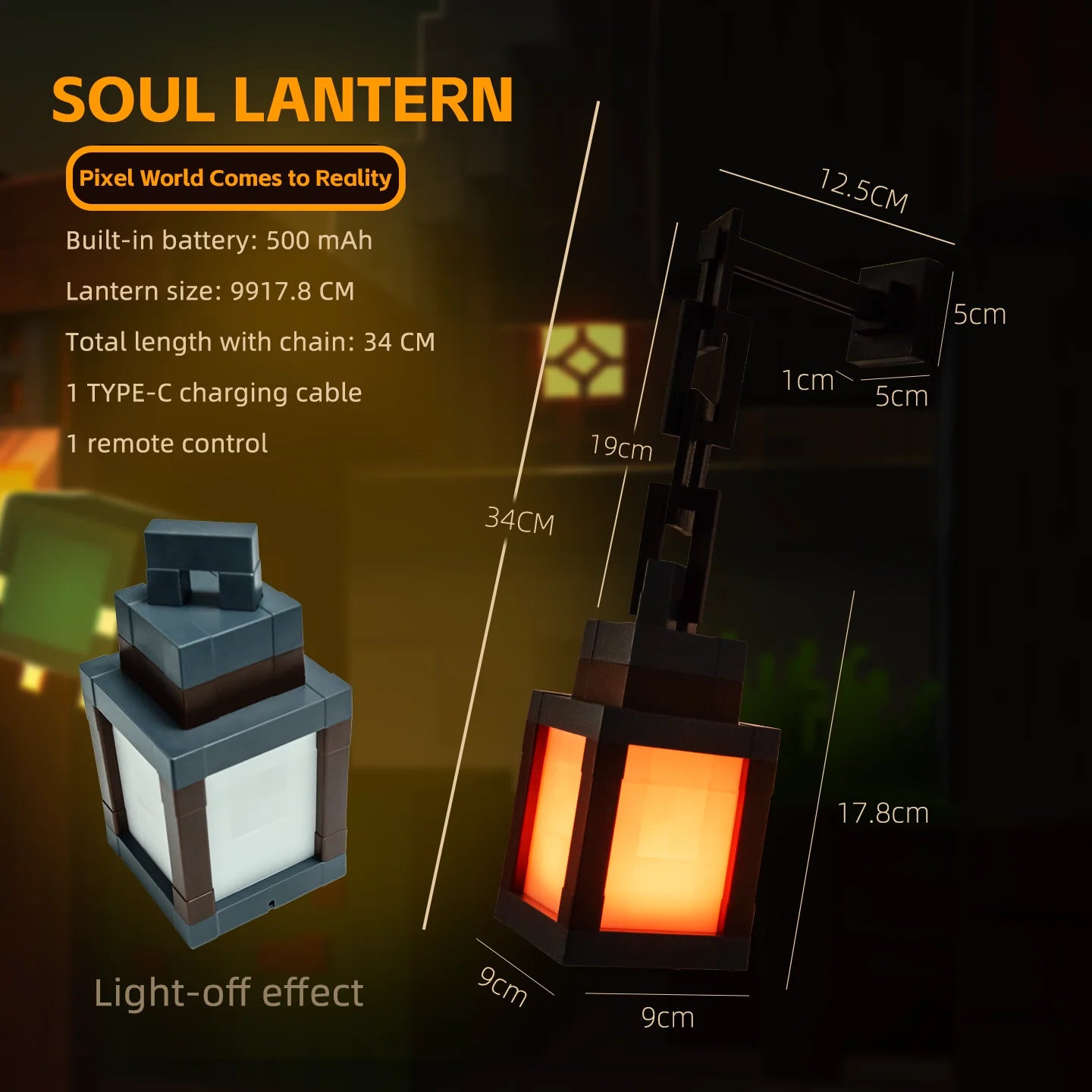 Pixel Style Night Light Portable 16 Colors Lantern