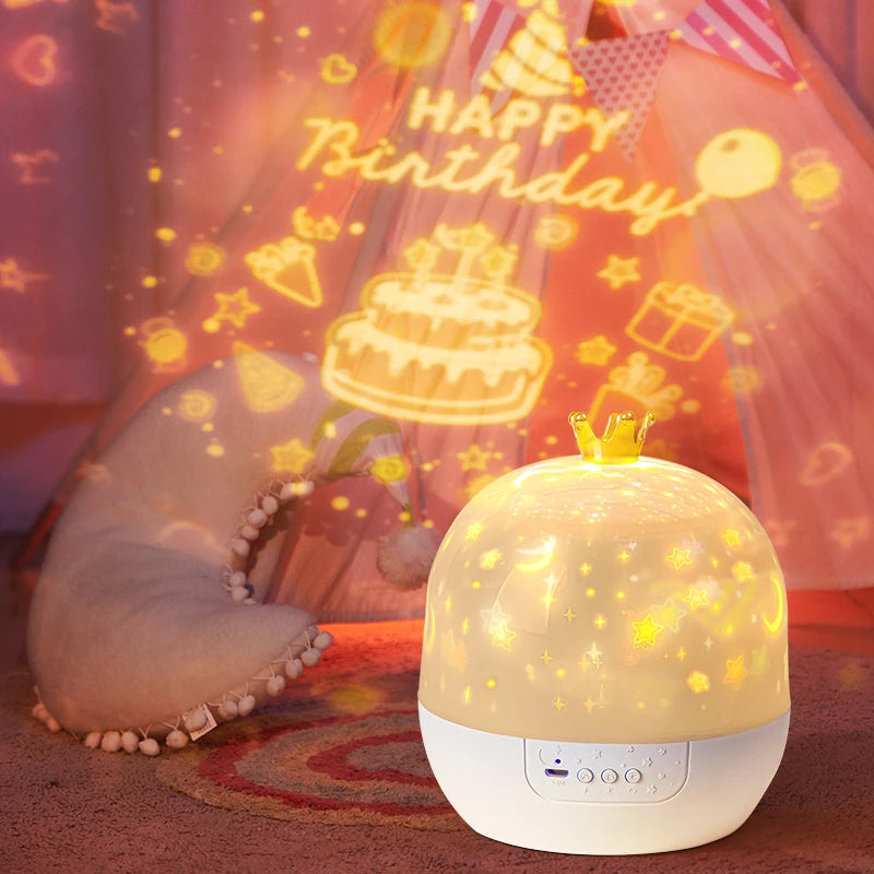 Crown Star Light Projection Rotating Star  Ceiling Atmosphere Night Lamp